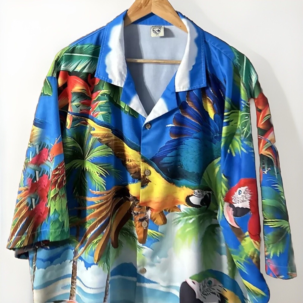 Mens Hardaddy Hawaiian Shirt Blue & Gold Macaw Ocean Beach Bird Sz 3XL CLEAN - Picture 3 of 7